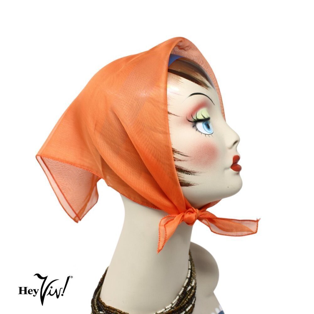 Orange Sheer Chiffon Scarf 50s Style for Head Neck Costume 21" Square - Hey Viv
